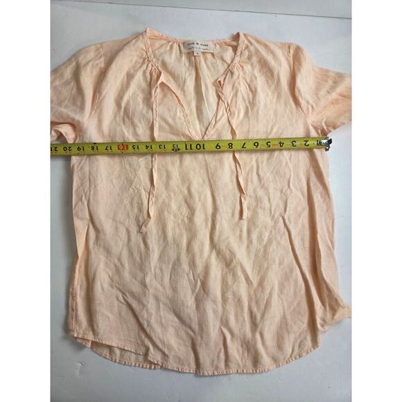 Anthropologie Cloth & Stone Peach Peasants Blouse Women's S Linen Tie Neck Boho - Picture 4 of 7